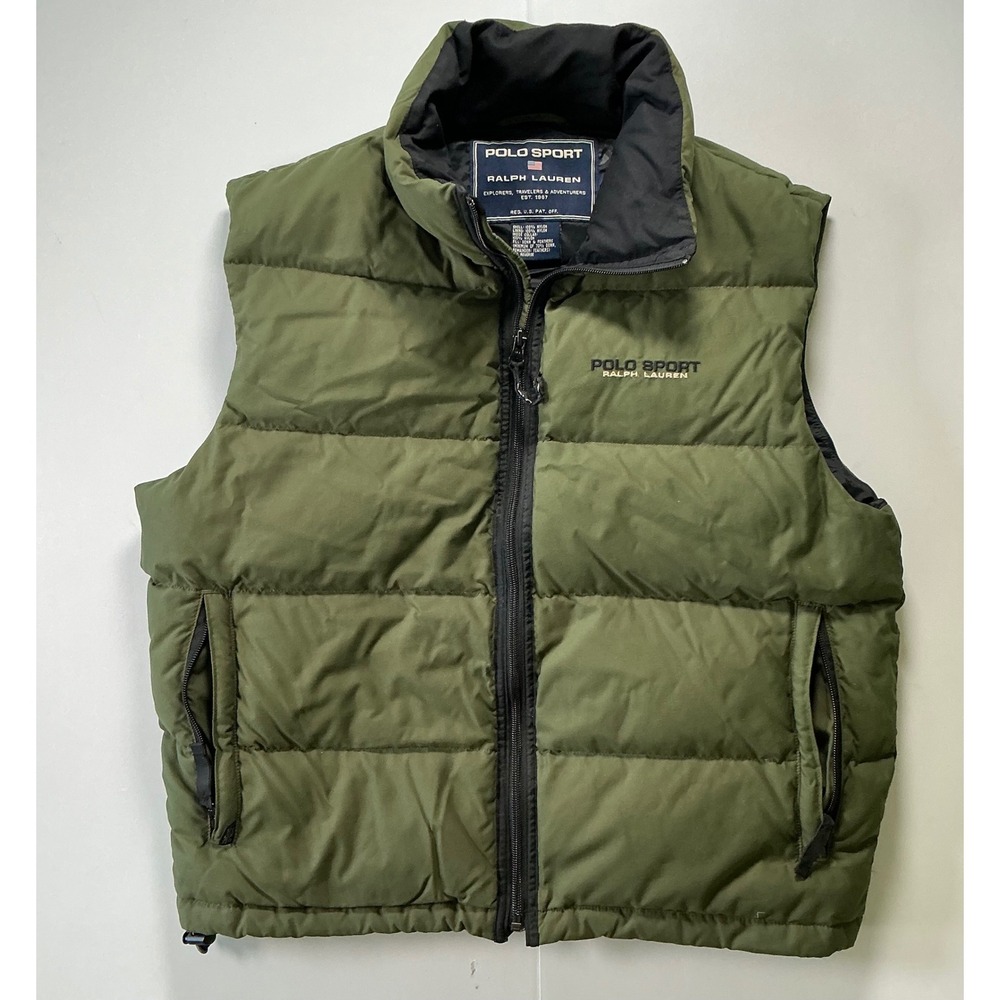 VTG Y2K Polo Sport Ralph Lauren Puffer Vest Mens L Olive Green Down Filled
